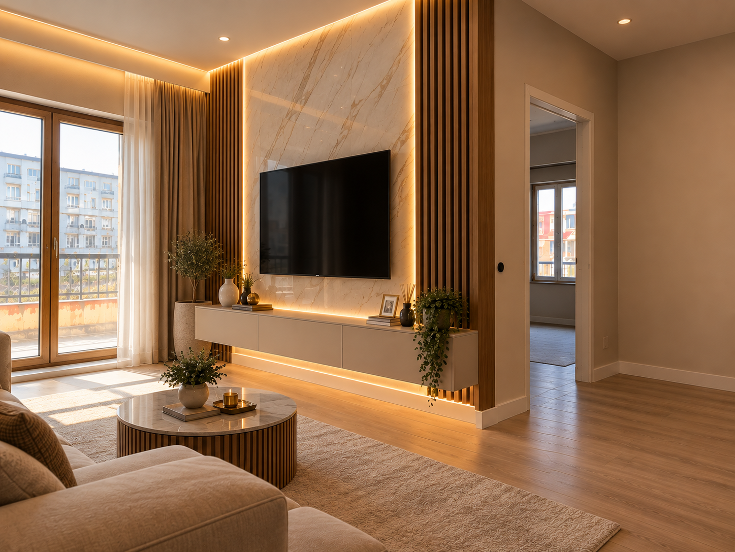 TV Ünitesi ve Dekoratif Duvar Tasarımı uygulama sonrası görsel 2